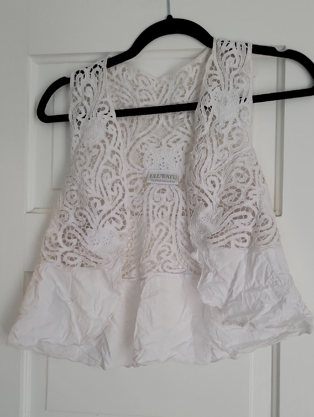 Uluwatu Handmade Balinese Lace White  Crochet Peplum Boho Bridal Camisole - S